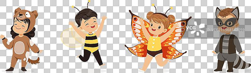 穿着动物服装伪装的孩子角色图片素材