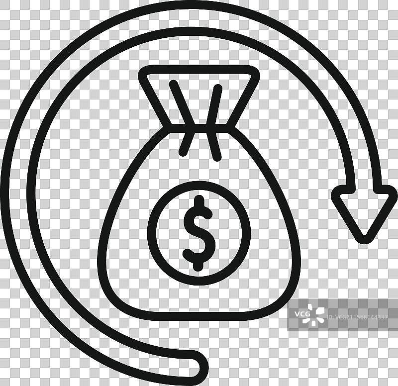 带有向下圆形箭头的钱袋图片素材