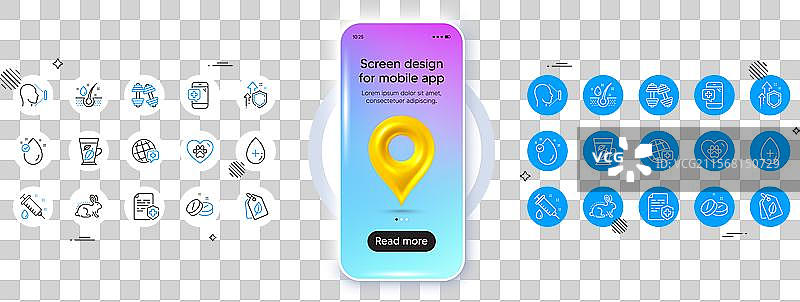 面部识别医疗平板和生物标签线条图标图片素材