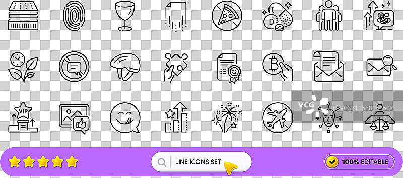 叶子、烟花和美味微笑的线条图标图片素材