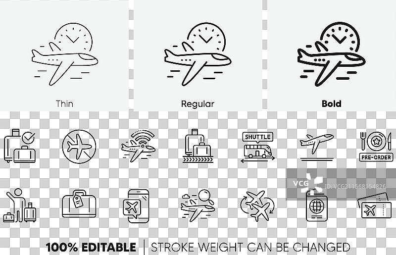 机场线图标集：登机牌、行李图片素材