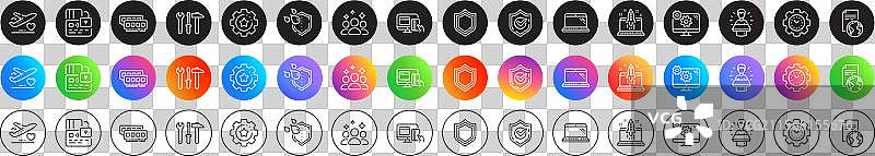 笔记本电脑防水和医疗飞行线路图标图片素材