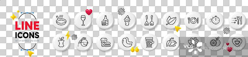 食品、食品配送和冰沙的线条图标，用于网页设计图片素材