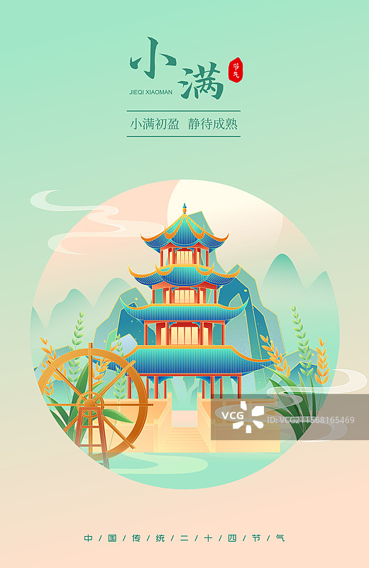 国风节气小满成都城市建筑矢量插画海报图片素材