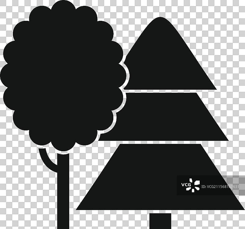 黑色树木轮廓在针叶树旁生长图片素材