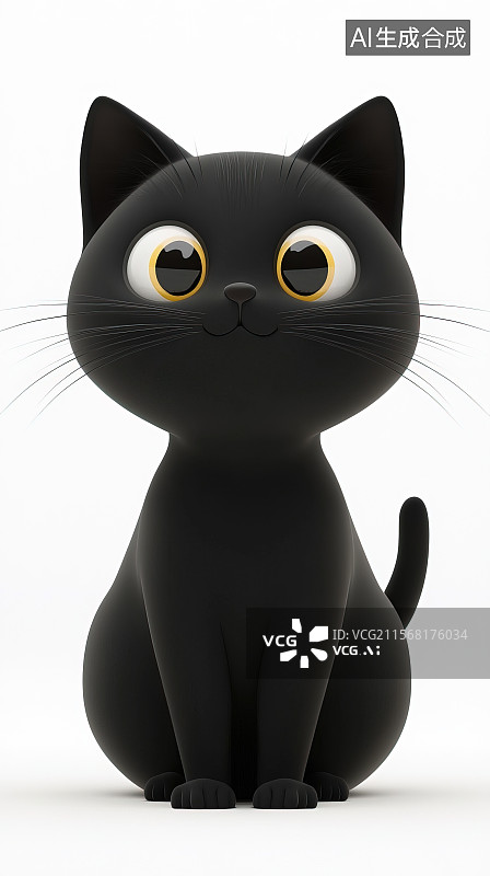【AI数字艺术】万圣节元素白色背景前一只3D可爱卡通风格的黑猫图片素材