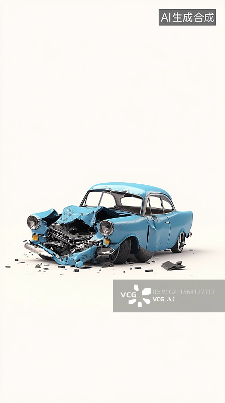 【AI数字艺术】全国交通安全日插画3D可爱卡通风格肇事后的汽车图片素材