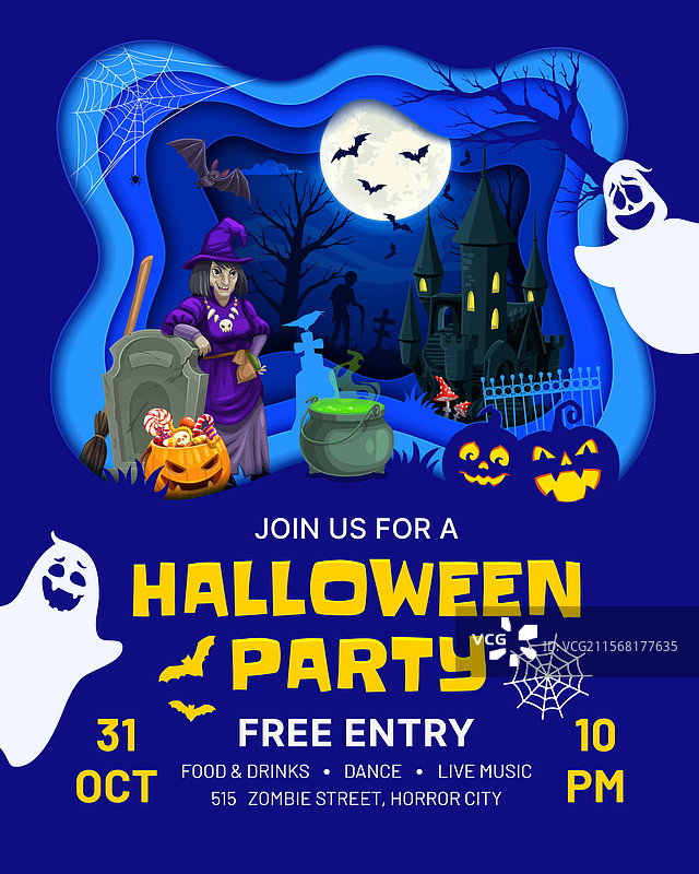 万圣节派对剪纸传单假日角色图片素材