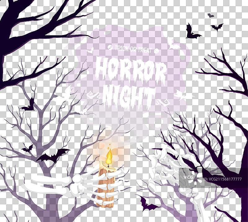 万圣节横幅上的骷髅手与蜡烛图片素材