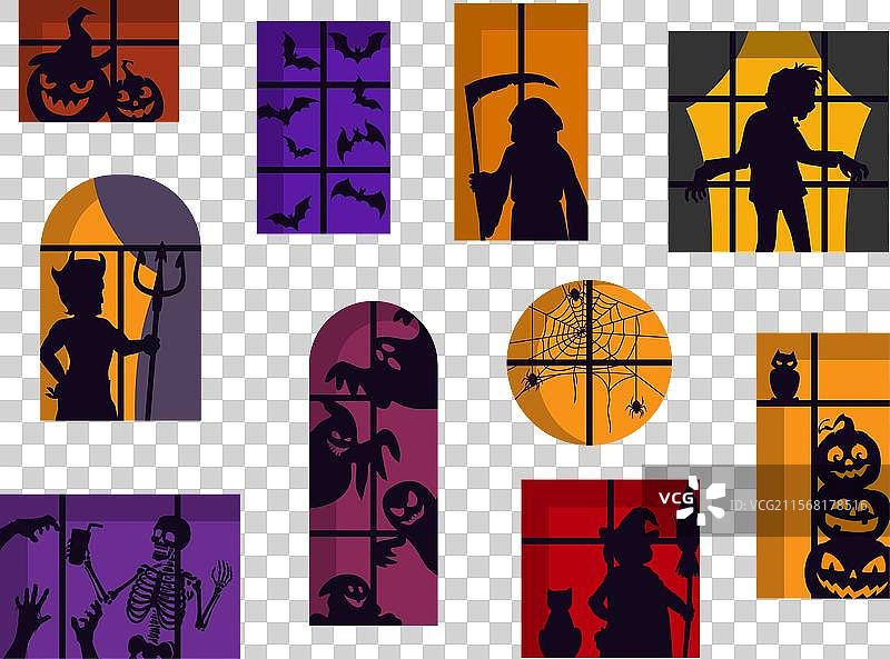 万圣节窗户中的恐怖剪影假日图片素材