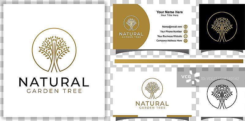 自然的金色生命之树，线条艺术风格图片素材