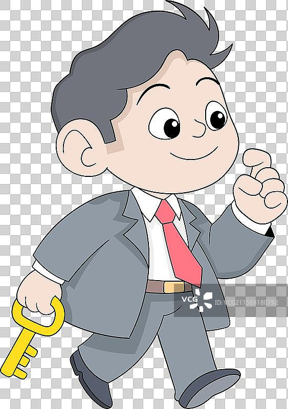 自信的年轻商人手握一把金钥匙图片素材