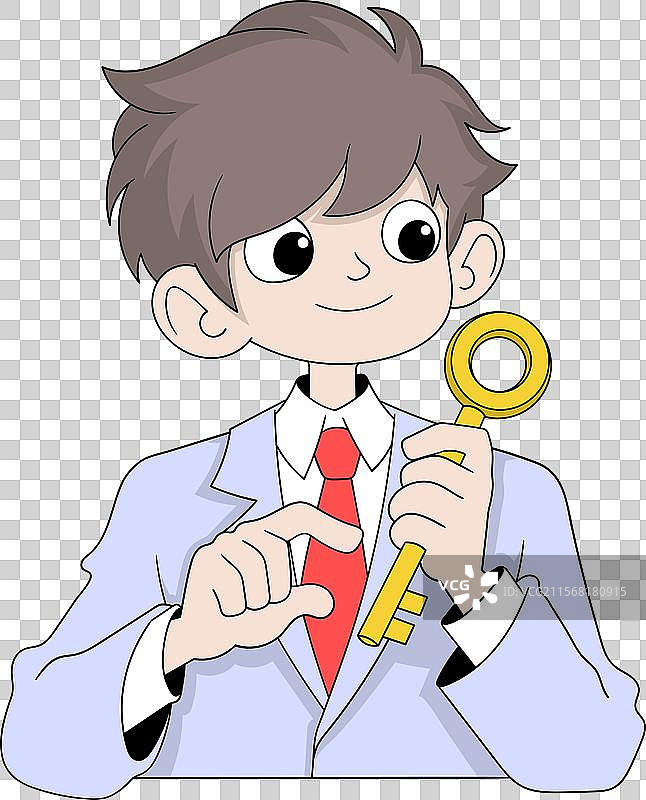 年轻的房地产经纪人手握一把金钥匙图片素材