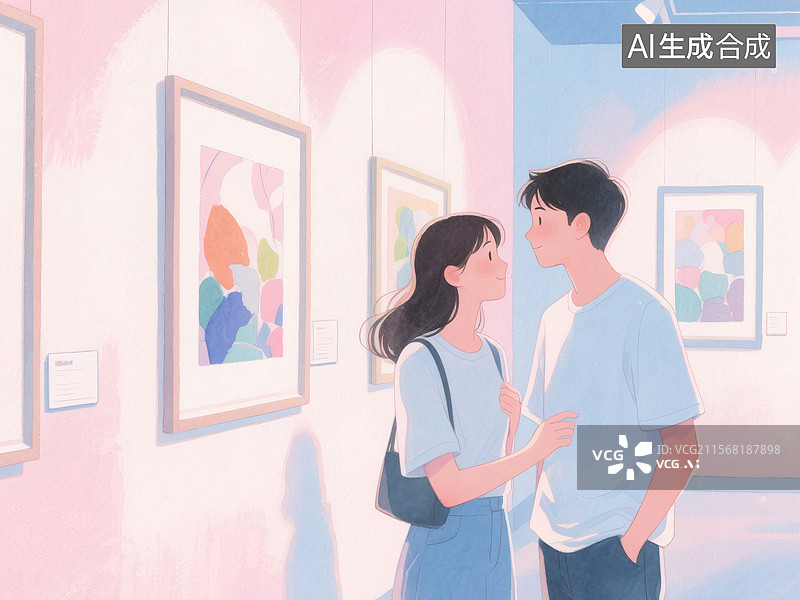 【AI数字艺术】艺术画廊中的情侣图片素材