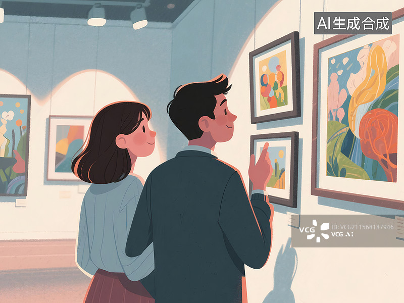 【AI数字艺术】参观艺术展览的夫妇图片素材