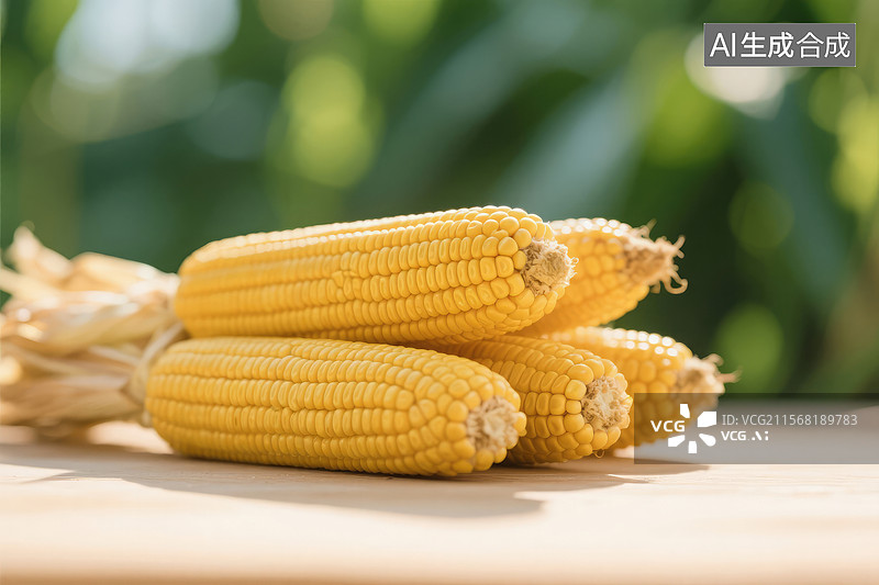 【AI数字艺术】木桌上的新鲜玉米图片素材