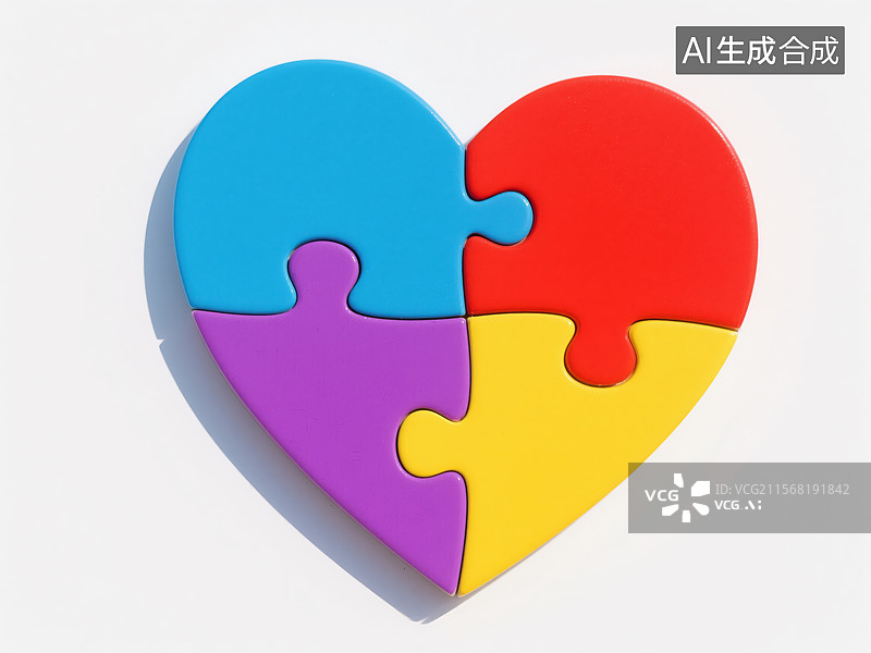 【AI数字艺术】多彩拼图拼接的心形梦幻图案图片素材
