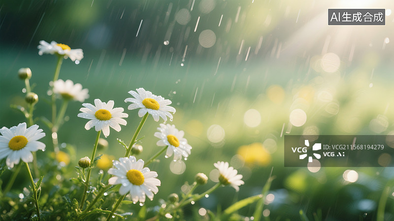 【AI数字艺术】雨中的大滨菊图片素材