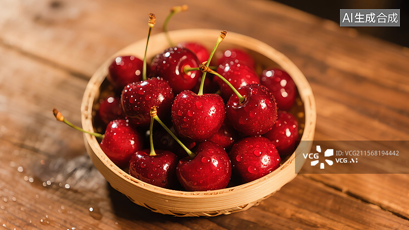 【AI数字艺术】竹篮里的车厘子图片素材