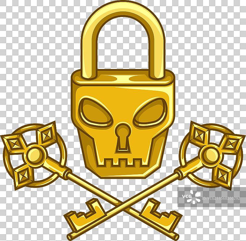 骷髅形状的挂锁与古董钥匙图片素材