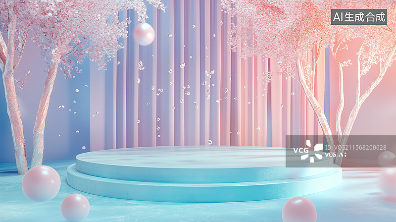 【AI数字艺术】糖果色梦幻展台图片素材