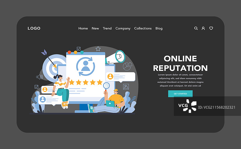 声誉管理黑暗或夜间模式网页图片素材