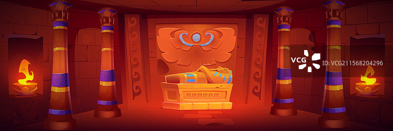 埃及神庙房间内有法老的石棺图片素材