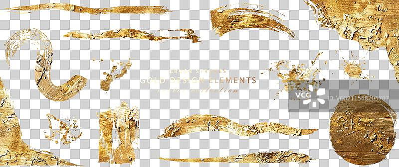 一套金色设计元素，包括笔触和边框图片素材