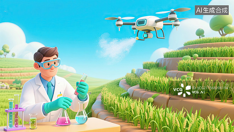 【AI数字艺术】3D，实验员，科技农业，无人机，撒农药图片素材