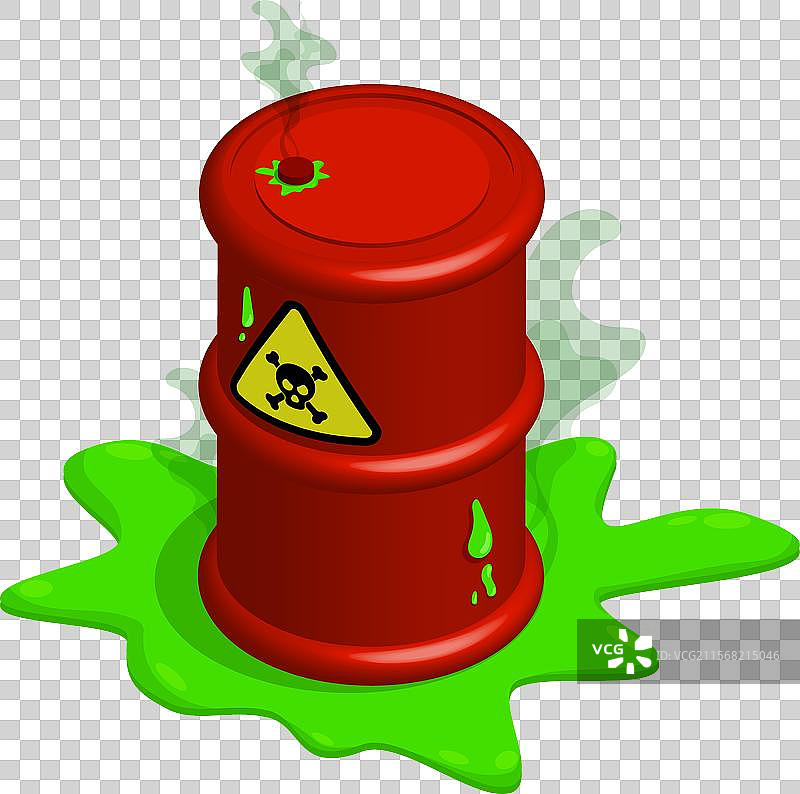 等距红色金属桶，带有化学危险标志图片素材