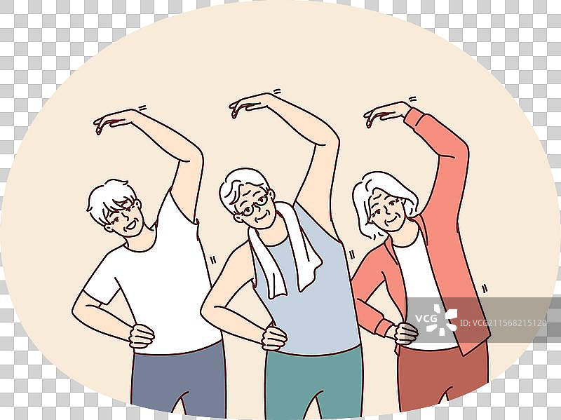 一群老年人在做体操和锻炼图片素材