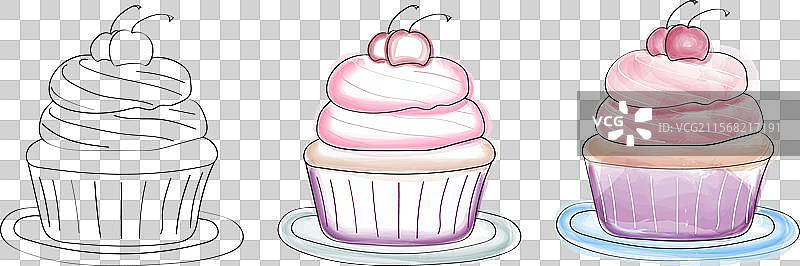 樱桃杯子蛋糕绘画步骤图片素材