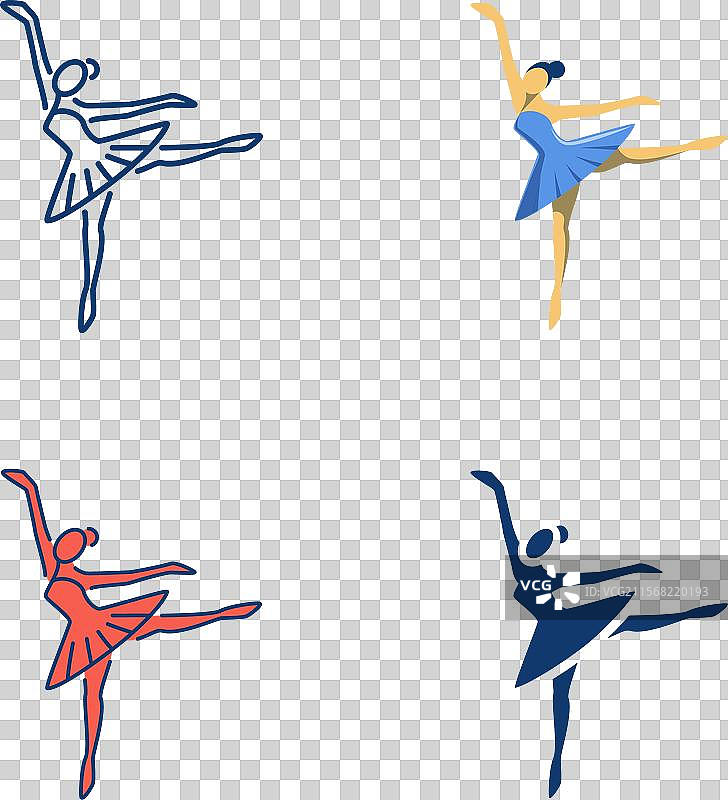 芭蕾舞者图标集，采用扁平和线条风格图片素材