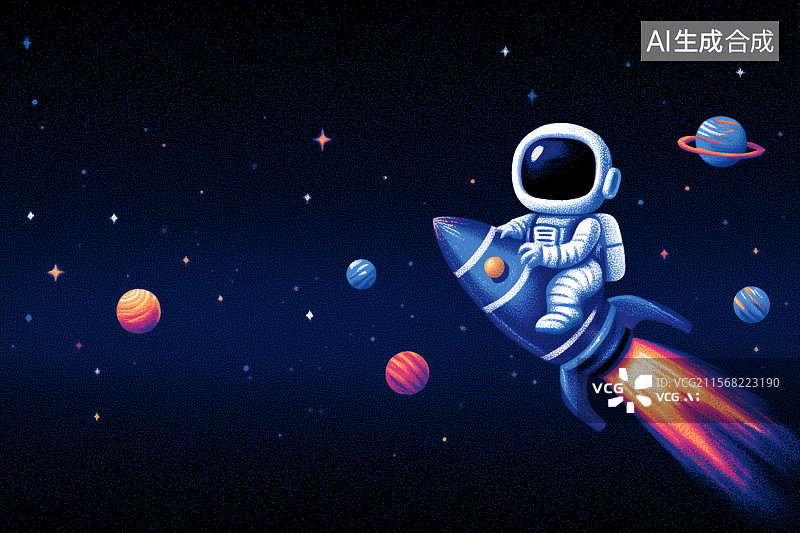 【AI数字艺术】卡通宇航员遨游太空图片素材