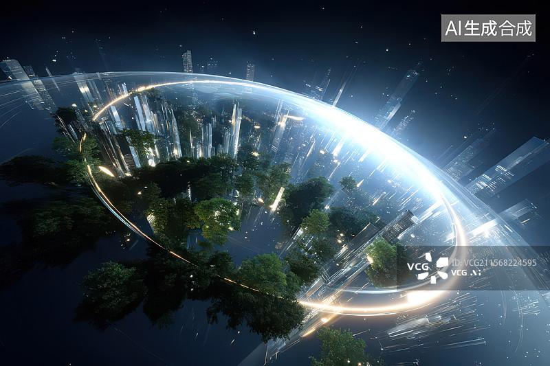 【AI数字艺术】未来生态城市与地球共生图景图片素材