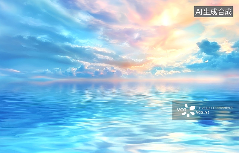 【AI数字艺术】海上日出天空云彩倒影海天一色宁静自然美风光图片素材