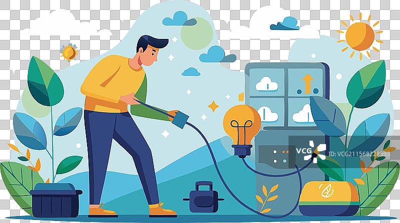 节能英雄拔掉插头，为更绿色的未来而努力图片素材