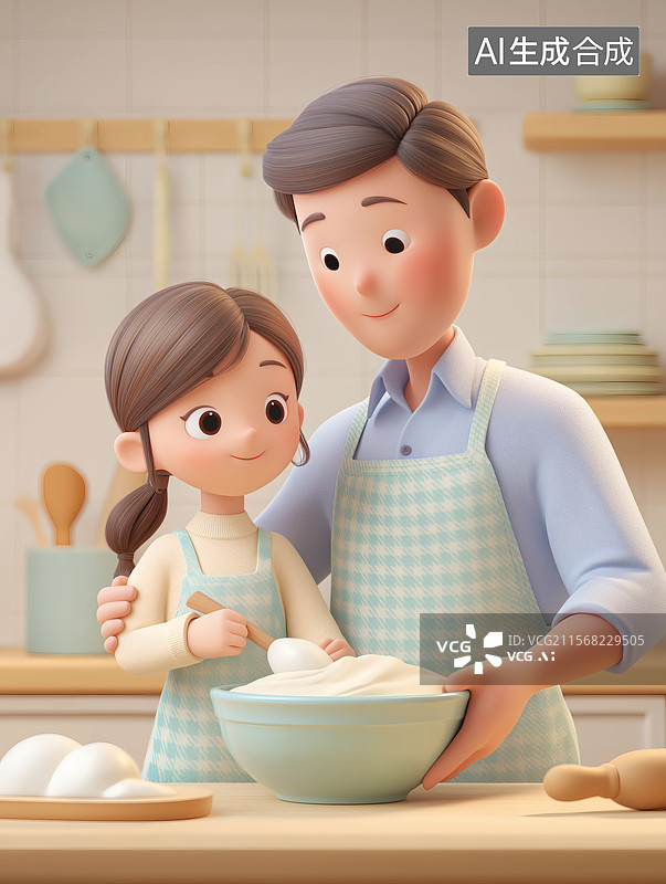 【AI数字艺术】爸爸的厨房小帮手图片素材