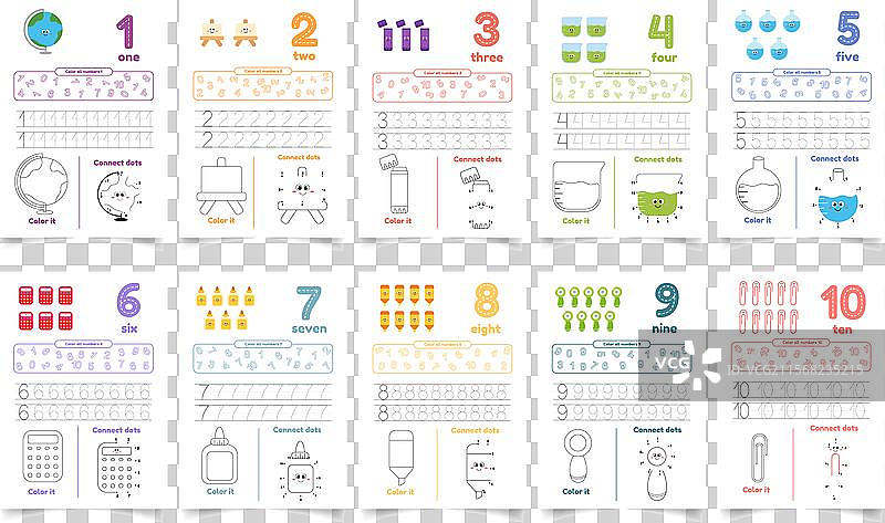 包含多种练习的儿童活动工作表图片素材