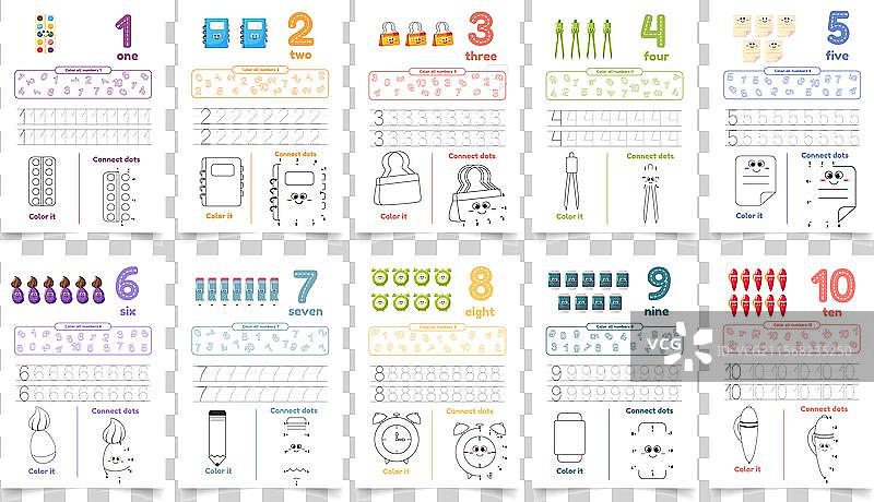 包含多种练习的儿童活动工作表图片素材