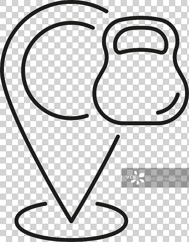 健身中心的地图图钉与壶铃线条图标图片素材