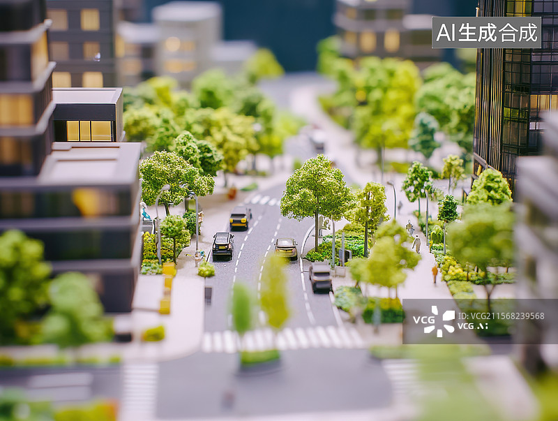 【AI数字艺术】微型城市模型中的街道景象图片素材