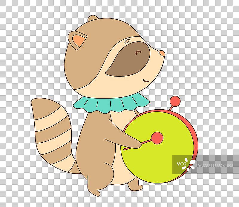 可爱的马戏团浣熊与鼓，搞笑的动物手势图片素材