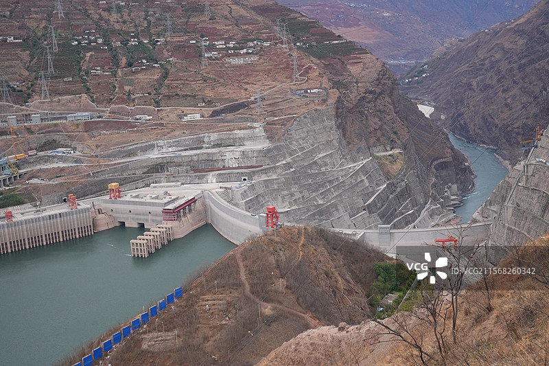 云南巧家县世界第二大水电站白鹤滩水电站风光图片素材