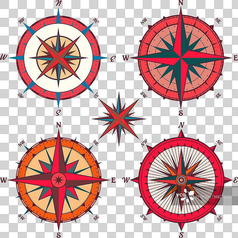 复古海洋风玫瑰航海图，色彩丰富图片素材