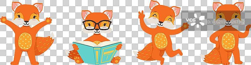 可爱的红狐狸角色参与不同的活动图片素材