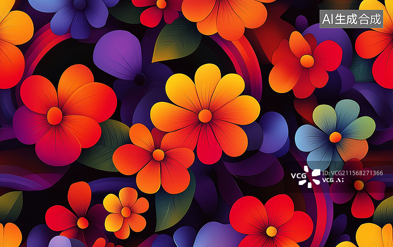 【AI数字艺术】多彩花卉图案背景图片素材