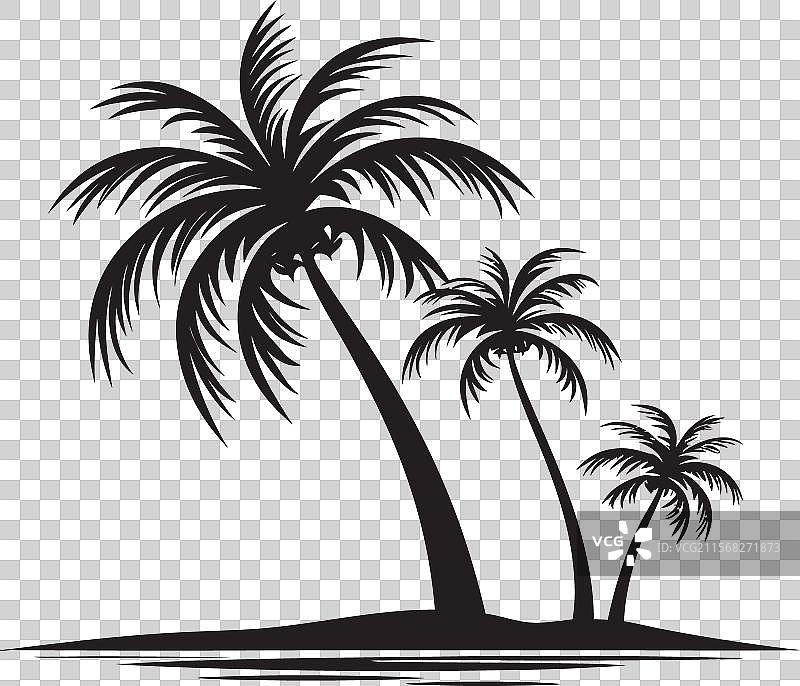 海滨幸福棕榈树与海边场景图标图片素材