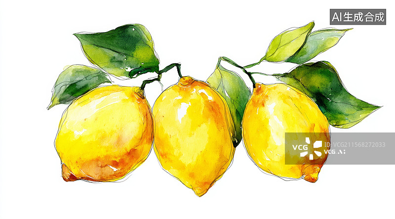 【AI数字艺术】三个柠檬的水彩画图片素材