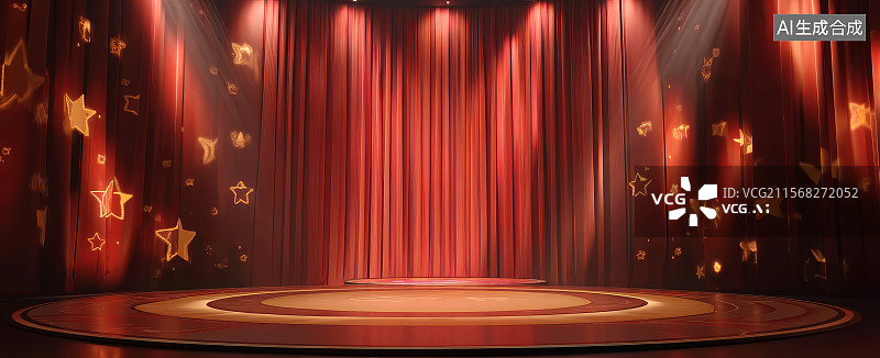 【AI数字艺术】舞台灯光与红色幕布图片素材